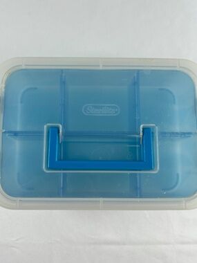 Sterilite Storage Container with Blue Removable Tray, Locking Lid with Handle.